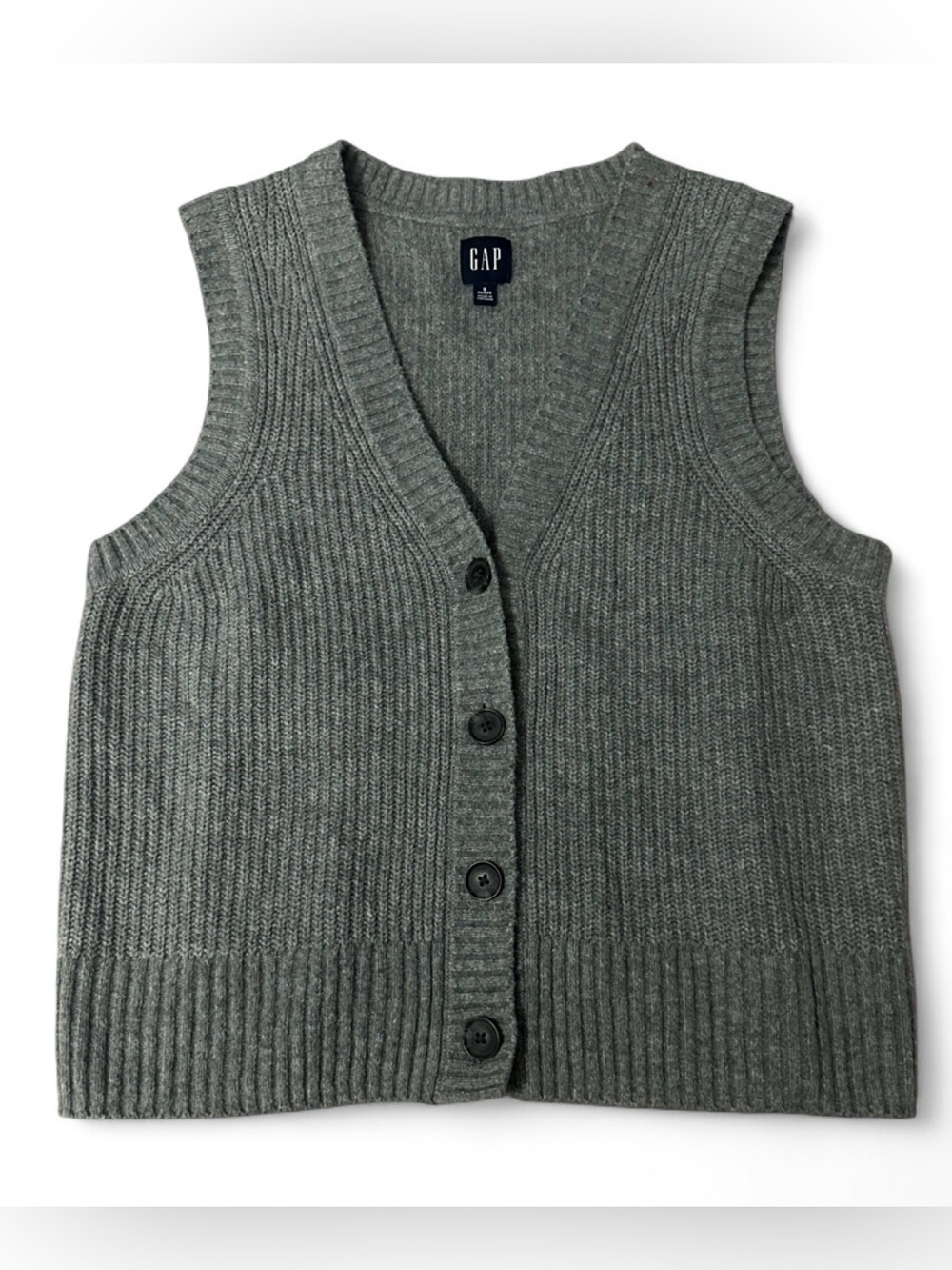 GAP Women's Gray Ribbed Button-Front Sweater Vest
